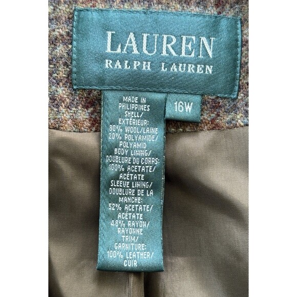Vintage Lauren Ralph Lauren Brown Wool Houndstooth Equestrian Blazer Size 16W - Picture 6 of 9